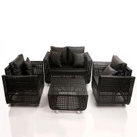 Jogo De Sofá E Poltronas Malibu Com Mesa Em Alumínio Preto - 1