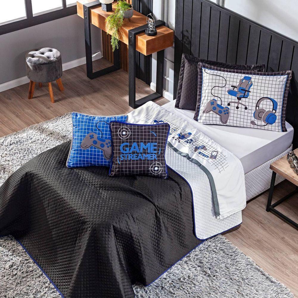 Cobre Leito Game Streamer Azul Dupla Face C- Almofadas Queen 07 Peças - 6