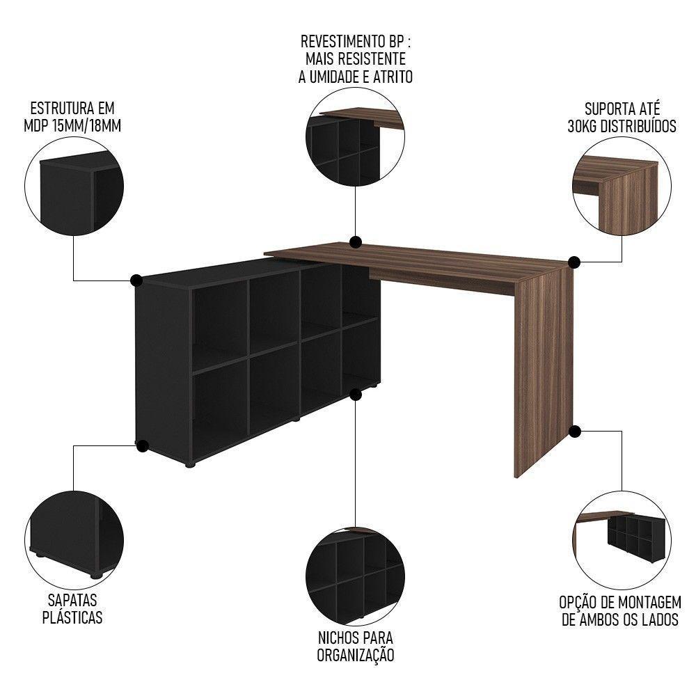 Mesa Escrivaninha Em L Eron E Gaveteiro Com Rodízios Mity A06 Ipê Preto Mpozenato - 7