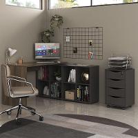 Mesa Escrivaninha Em L Eron E Gaveteiro Com Rodízios Mity A06 Ipê Preto Mpozenato - 8