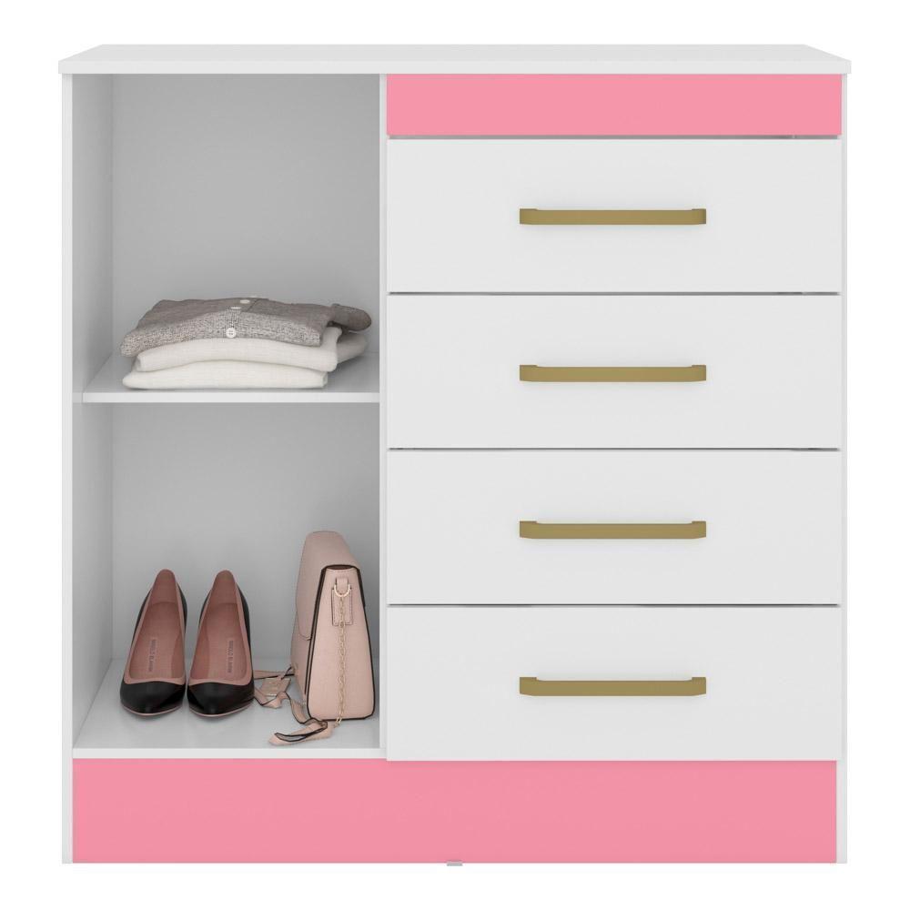 Cômoda Para Quarto 1 Porta 4 Gavetas Branco/rosa/Branco - 4