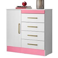 Cômoda Para Quarto 1 Porta 4 Gavetas Branco/rosa/Branco - 1