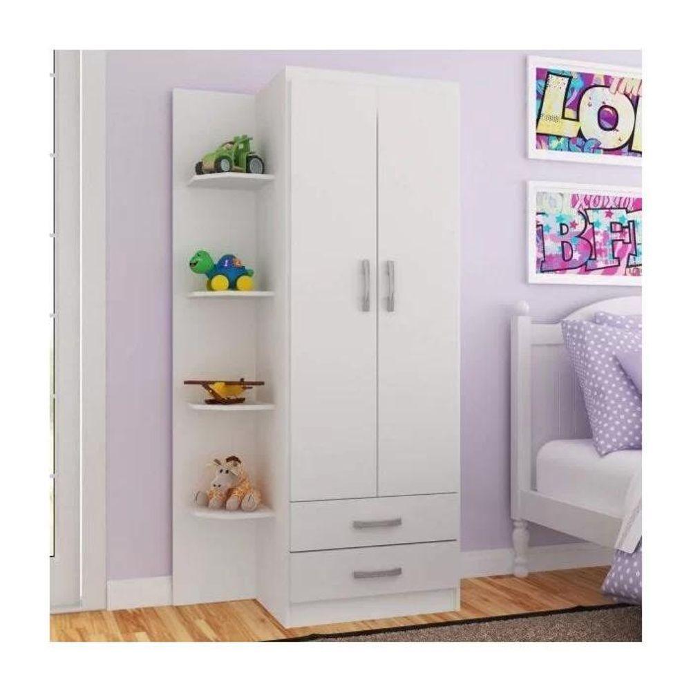Guarda-roupa Infantil Maxi 2 Portas 2 Gavetas Com 4 Prateleiras Externas - Branco Branco - 1