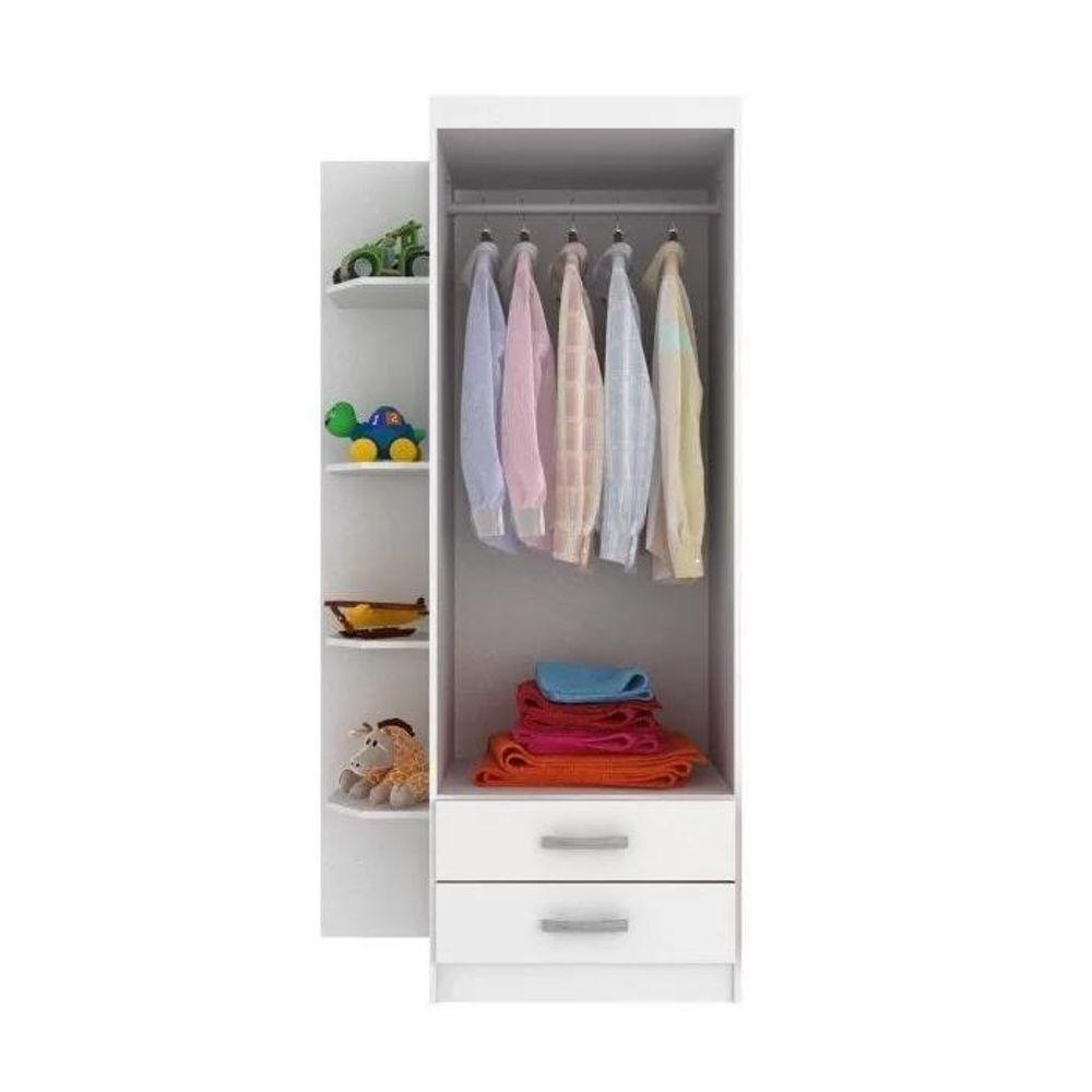 Guarda-roupa Infantil Maxi 2 Portas 2 Gavetas Com 4 Prateleiras Externas - Branco Branco - 3