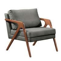 Poltrona Mona Luxo Madeira Maciça Tecido Linho Cinza - 1