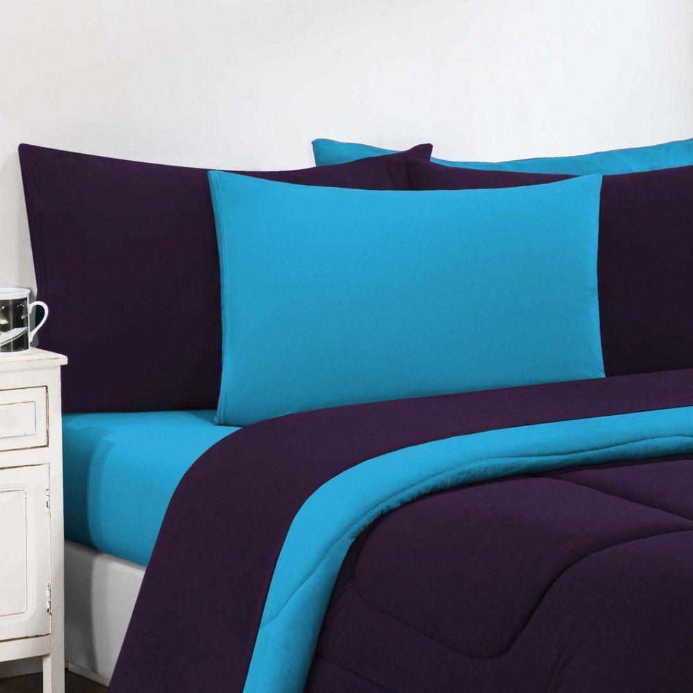 Kit Edredom Malha 100% Algodão Gran Moratta 3 Peças Queen - Roxo -azul Turquesa. - 3
