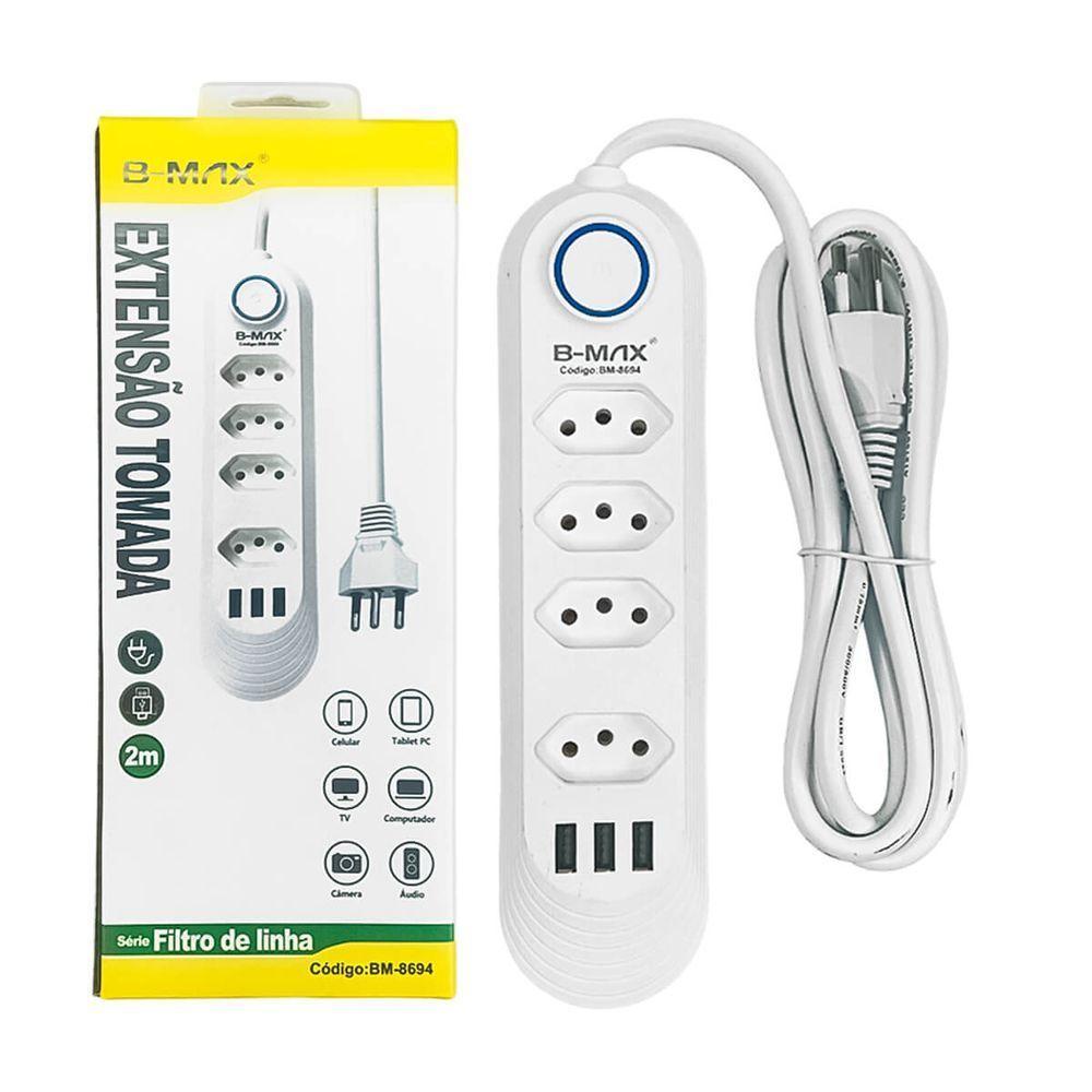 Extensao 4 Tomadas + 3 Usb B-max Filtro De Linha - 1