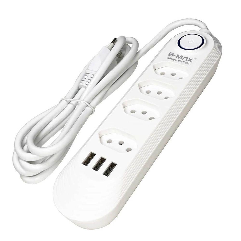Extensao 4 Tomadas + 3 Usb B-max Filtro De Linha - 3