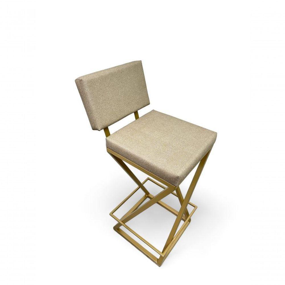 Banqueta Zênite Com Encosto Estofada Metalon Dourado Bege - 75cm - 6