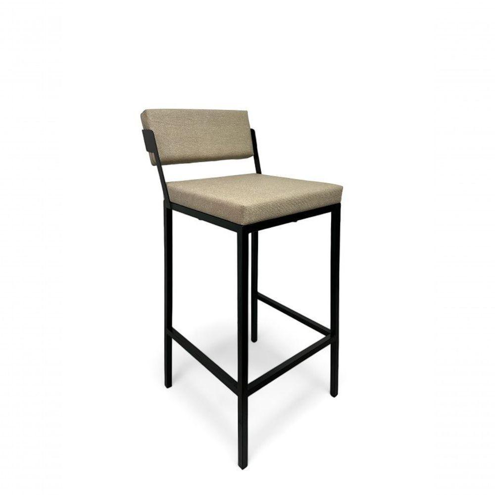 Banqueta Prisma Com Encosto Estofada Metalon Preto Bege - 75cm - 2