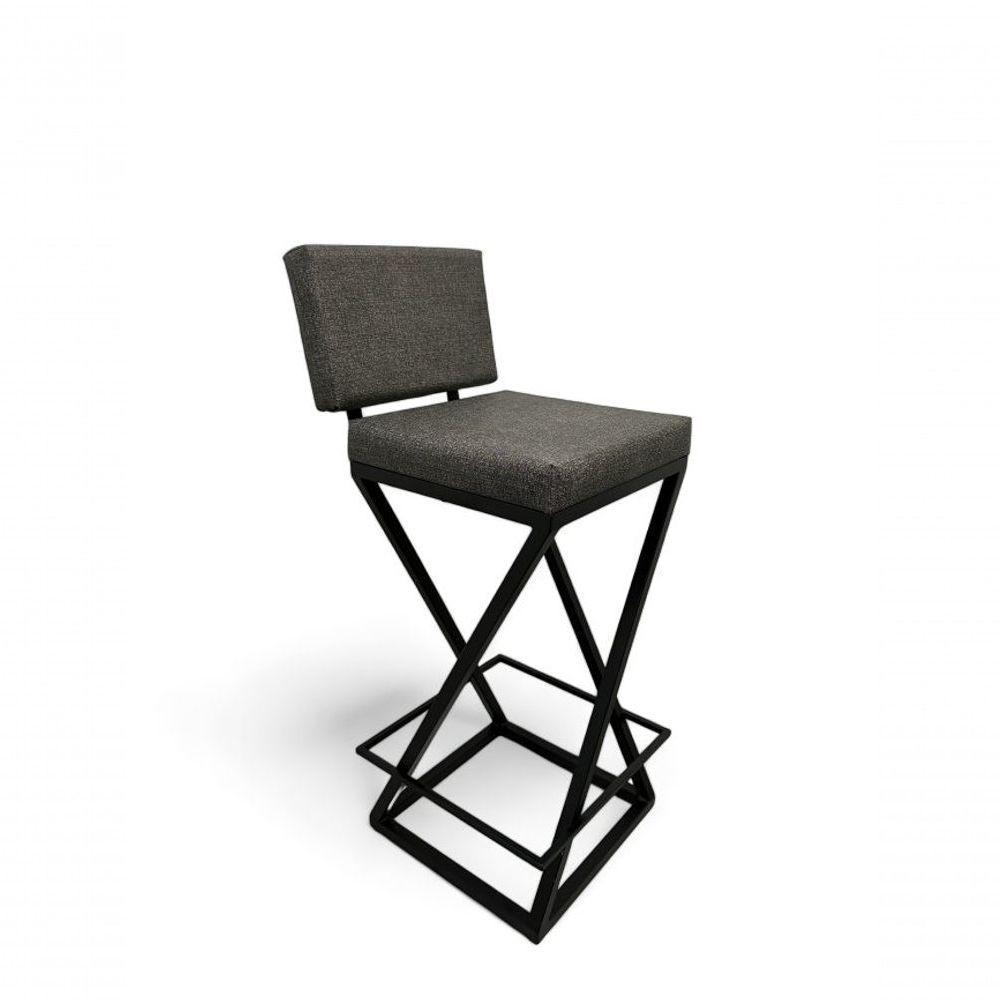 Banqueta Zênite Com Encosto - Preto - Assento Estofado Cinza - 75cm - 6