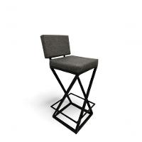 Banqueta Zênite Com Encosto - Preto - Assento Estofado Cinza - 75cm - 6