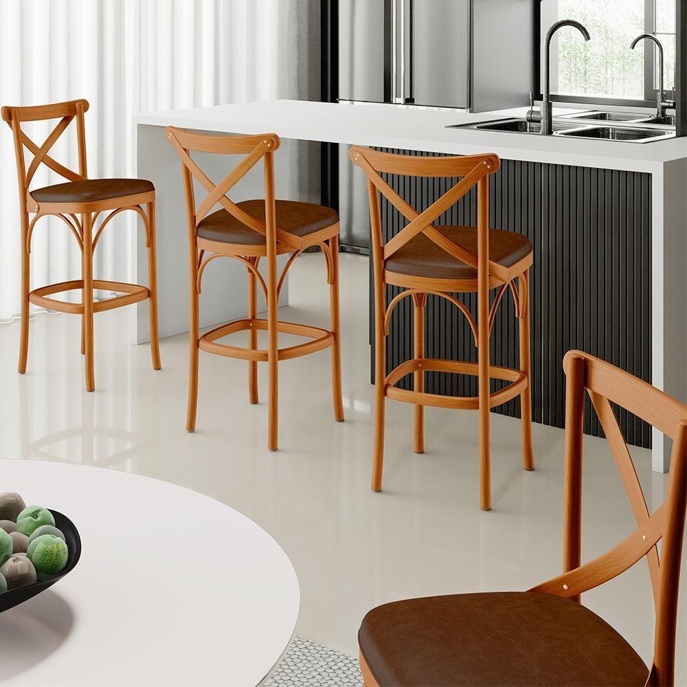 Banqueta Alta Bancada Bar Sala De Jantar Estofada ávila L02 Couríssimo Marrom - 6