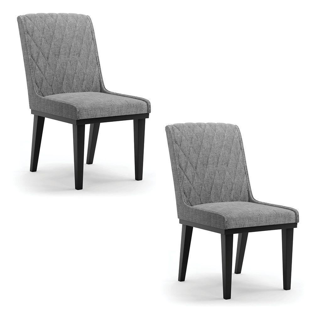 Cadeira Sala De Jantar Base Madeira Preto Kit 2 Sofia Linho D03 - D'rossi Cor Grafite - 1