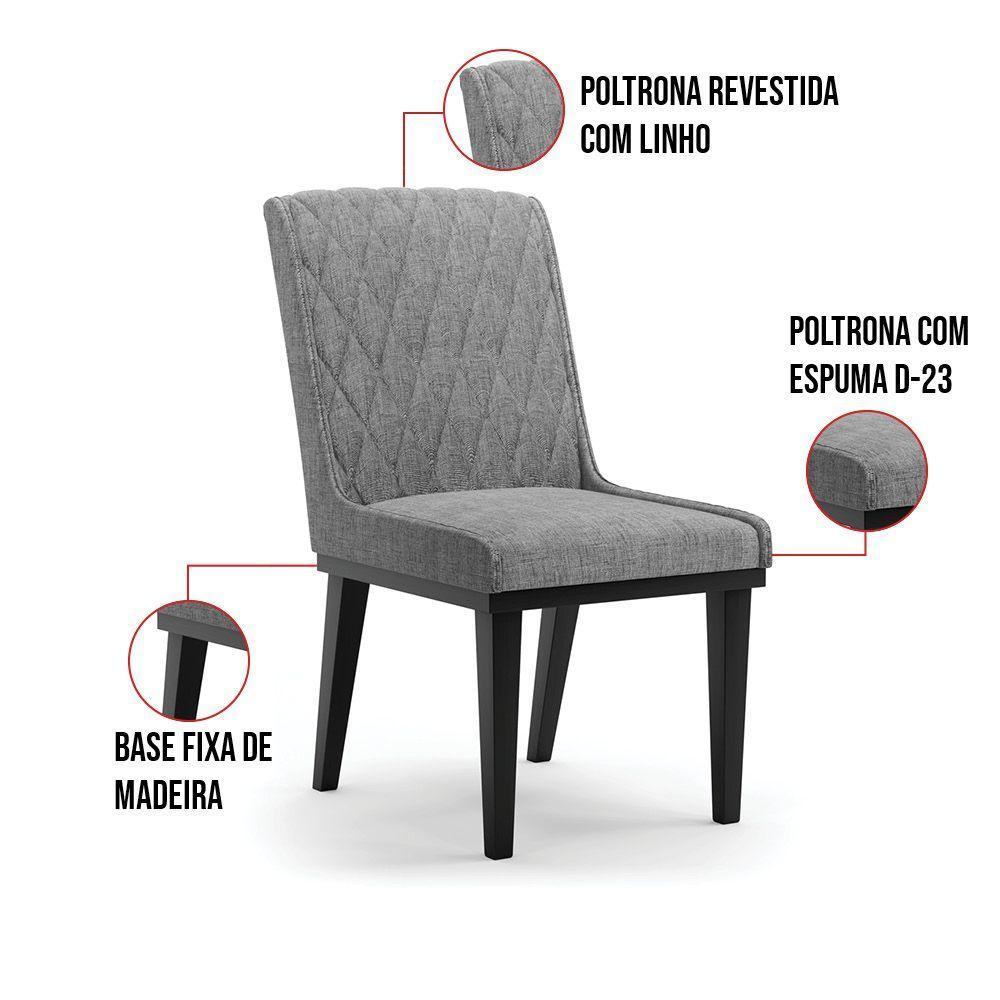 Cadeira Sala De Jantar Base Madeira Preto Kit 2 Sofia Linho D03 - D'rossi Cor Grafite - 5