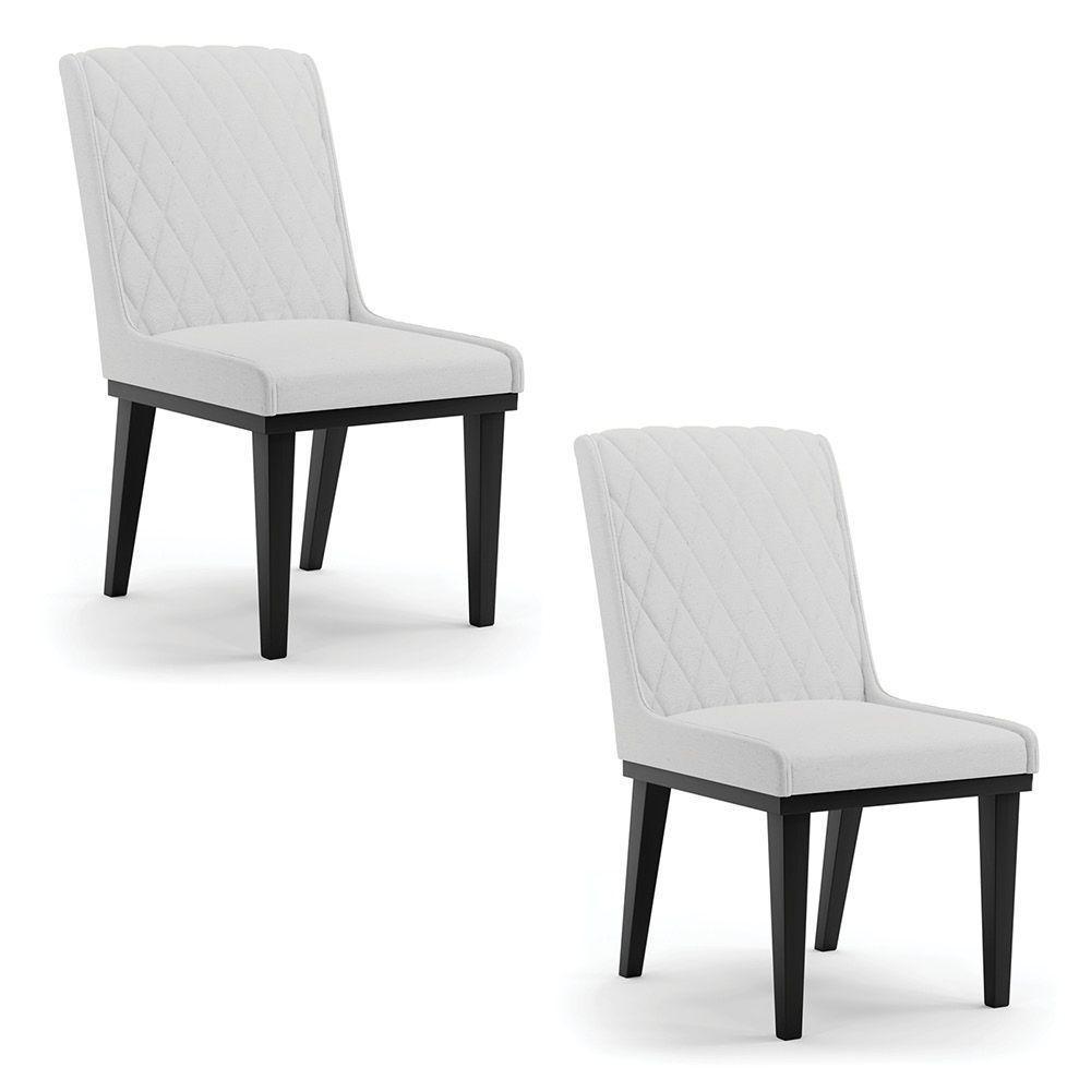 Cadeira Sala De Jantar Base Madeira Preto Kit 2 Sofia Linho Cinza A05 D03 - D'rossi - 1