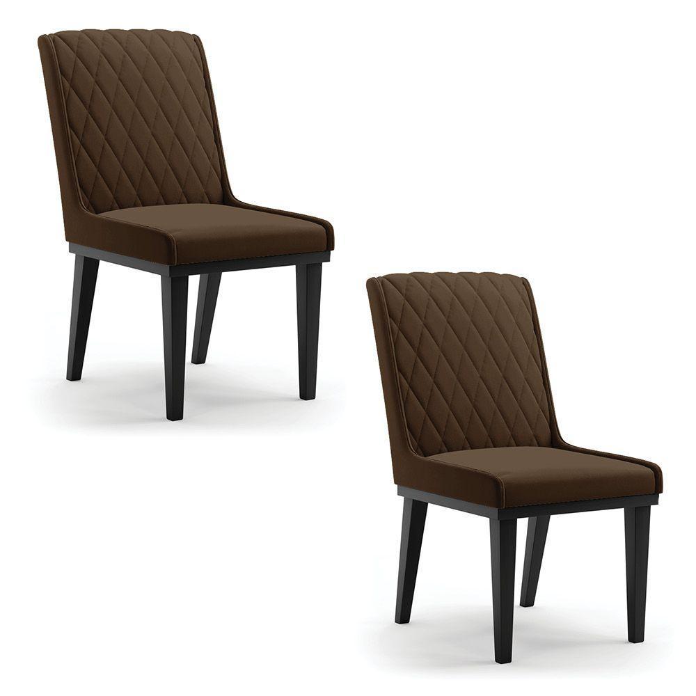 Cadeira Sala De Jantar Base Madeira Preto Kit 2 Sofia Suede D03 - D'rossi Cor Marrom - 2