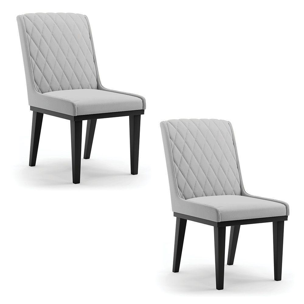 Cadeira Sala De Jantar Base Madeira Preto Kit 2 Sofia Suede D03 - D'rossi Cor Cinza - 3