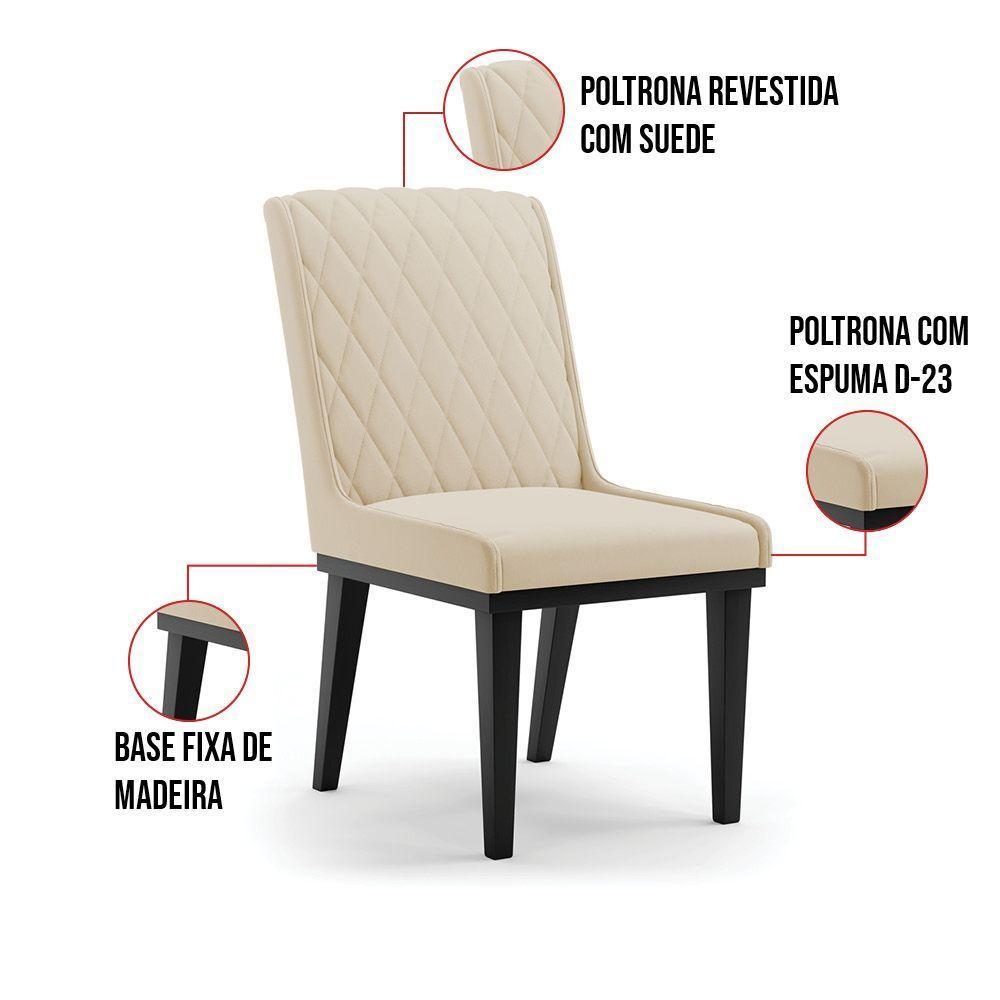 Cadeira Sala De Jantar Base Madeira Preto Kit 2 Sofia Suede D03 - D'rossi Cor Bege - 6