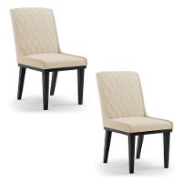 Cadeira Sala De Jantar Base Madeira Preto Kit 2 Sofia Suede D03 - D'rossi Cor Bege - 2