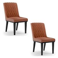 Cadeira Sala De Jantar Base Madeira Preto Kit 2 Sofia Sintético Pu D03 - D'rossi Cor Nozes - 1