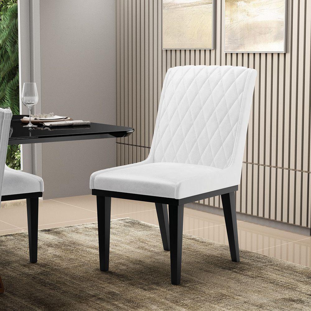Cadeira Sala De Jantar Base Madeira Preto Kit 2 Sofia Sintético Pu D03 - D'rossi Cor Branco - 6