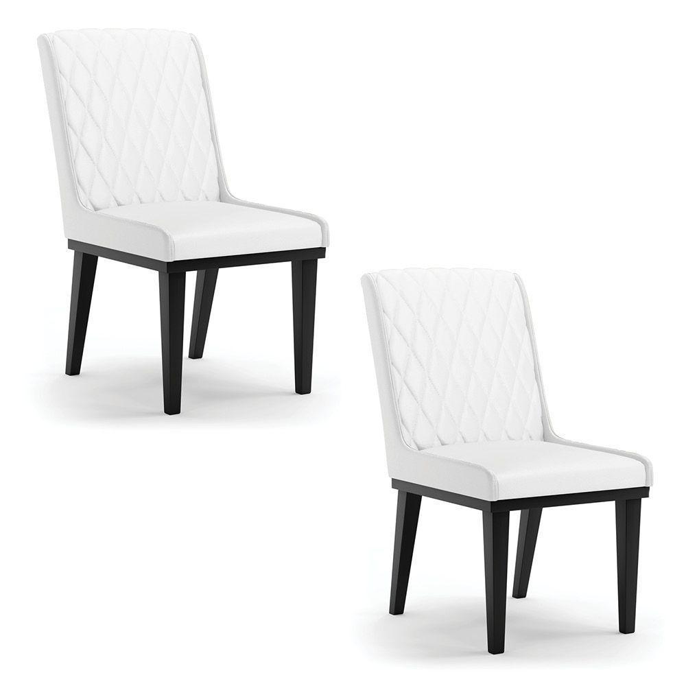 Cadeira Sala De Jantar Base Madeira Preto Kit 2 Sofia Sintético D03 - D'rossi Cor Branco - 1