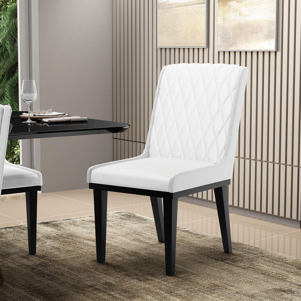 Cadeira Sala De Jantar Base Madeira Preto Kit 2 Sofia Sintético D03 - D'rossi Cor Branco - 6