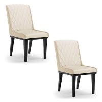 Cadeira Sala De Jantar Base Madeira Preto Kit 2 Sofia Sintético D03 - D'rossi Cor Bege - 1