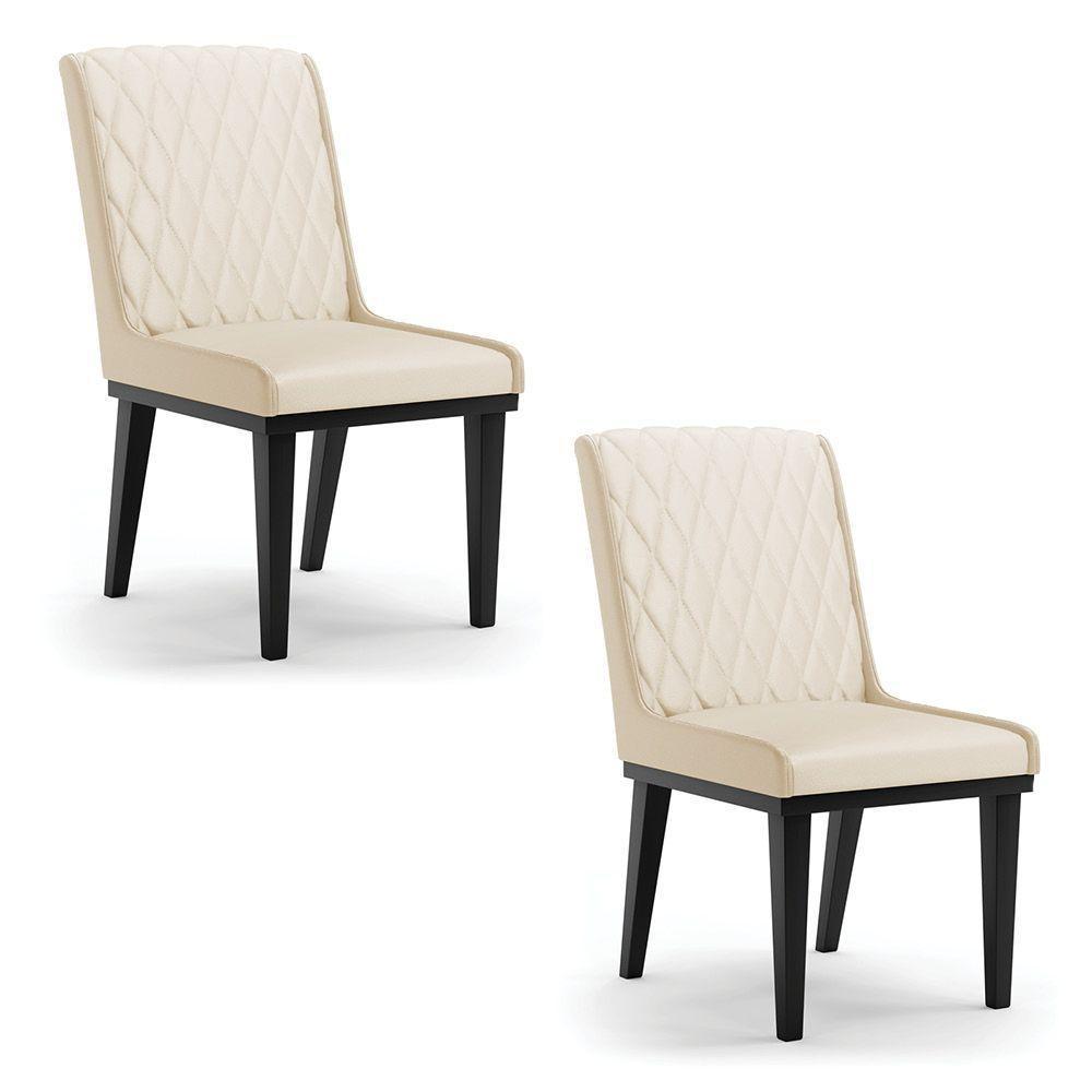 Cadeira Sala De Jantar Base Madeira Preto Kit 2 Sofia Sintético Bege D03 - D'rossi - 1
