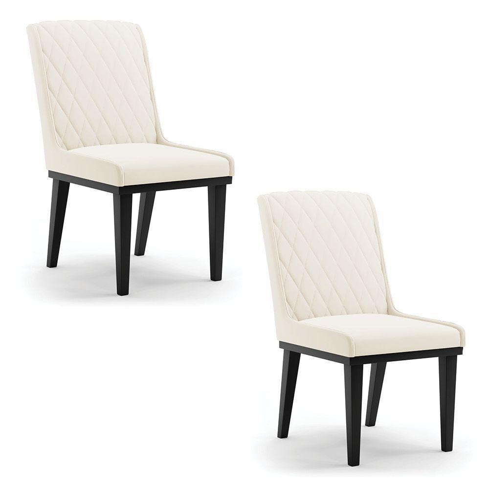 Cadeira Sala De Jantar Base Madeira Preto Kit 2 Sofia Veludo D03 - D'rossi Cor Bege - 2