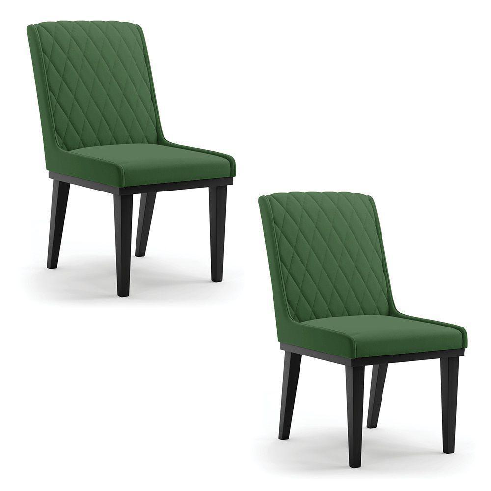 Cadeira Sala De Jantar Base Madeira Preto Kit 2 Sofia Suede Verde D03 - D'rossi - 1