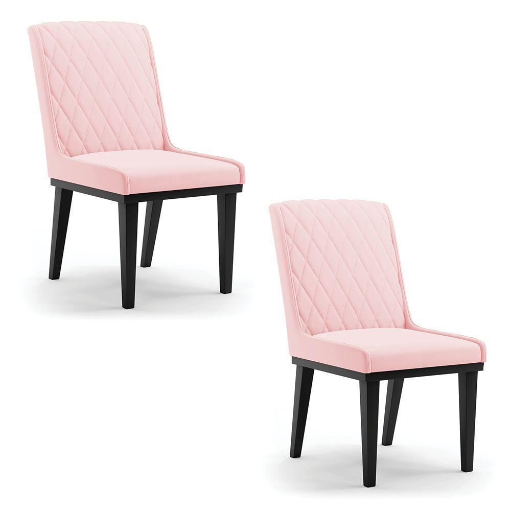 Cadeira Sala De Jantar Base Madeira Preto Kit 2 Sofia Suede Rosa Bebê D03 - D'rossi - 1