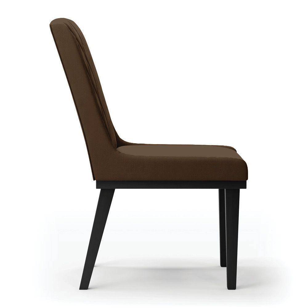 Cadeira Sala De Jantar Base Madeira Preto Kit 2 Sofia Suede Marrom D03 - D'rossi - 4
