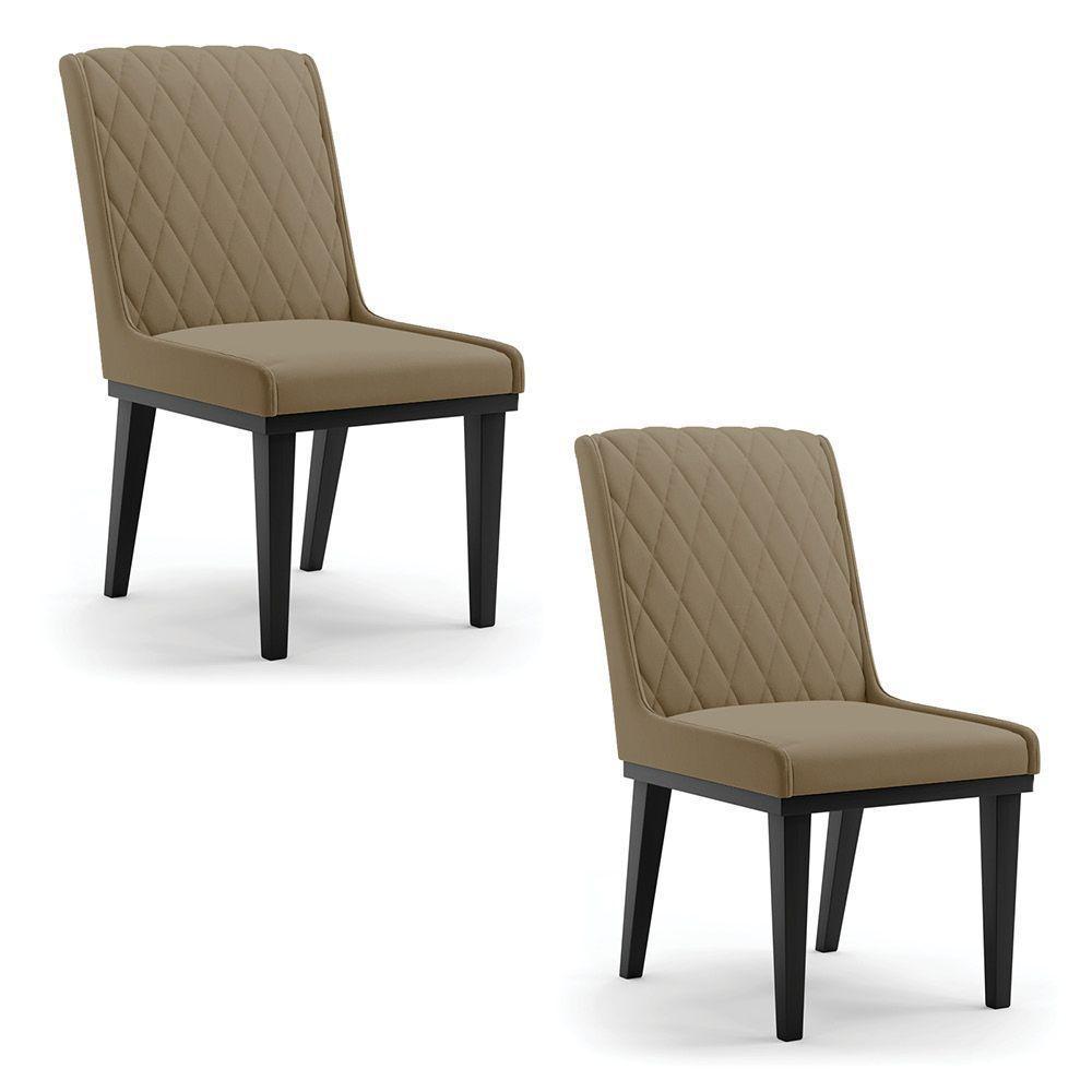 Cadeira Sala De Jantar Base Madeira Preto Kit 2 Sofia Suede Marrom Rato D03 - D'rossi - 1