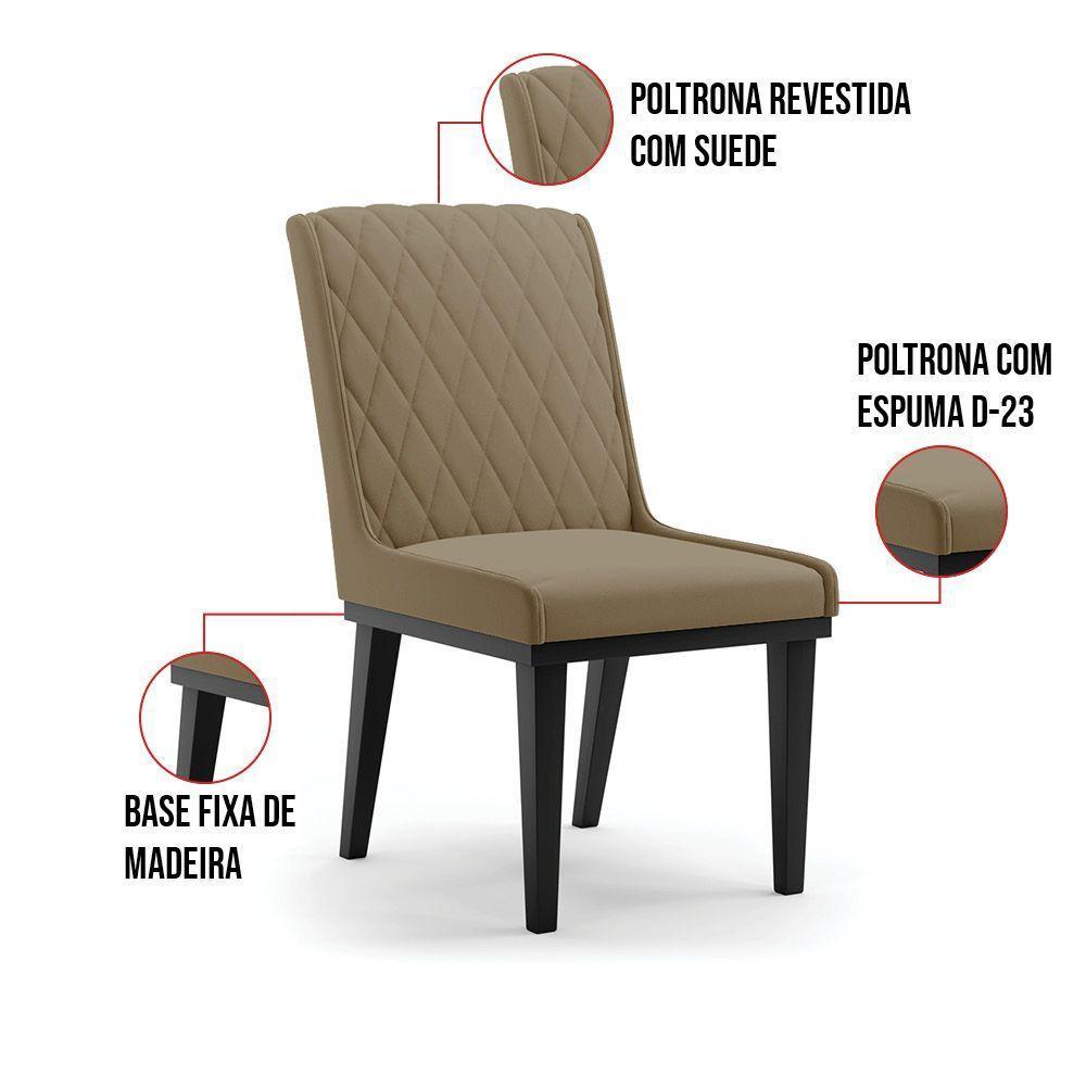 Cadeira Sala De Jantar Base Madeira Preto Kit 2 Sofia Suede Marrom Rato D03 - D'rossi - 5