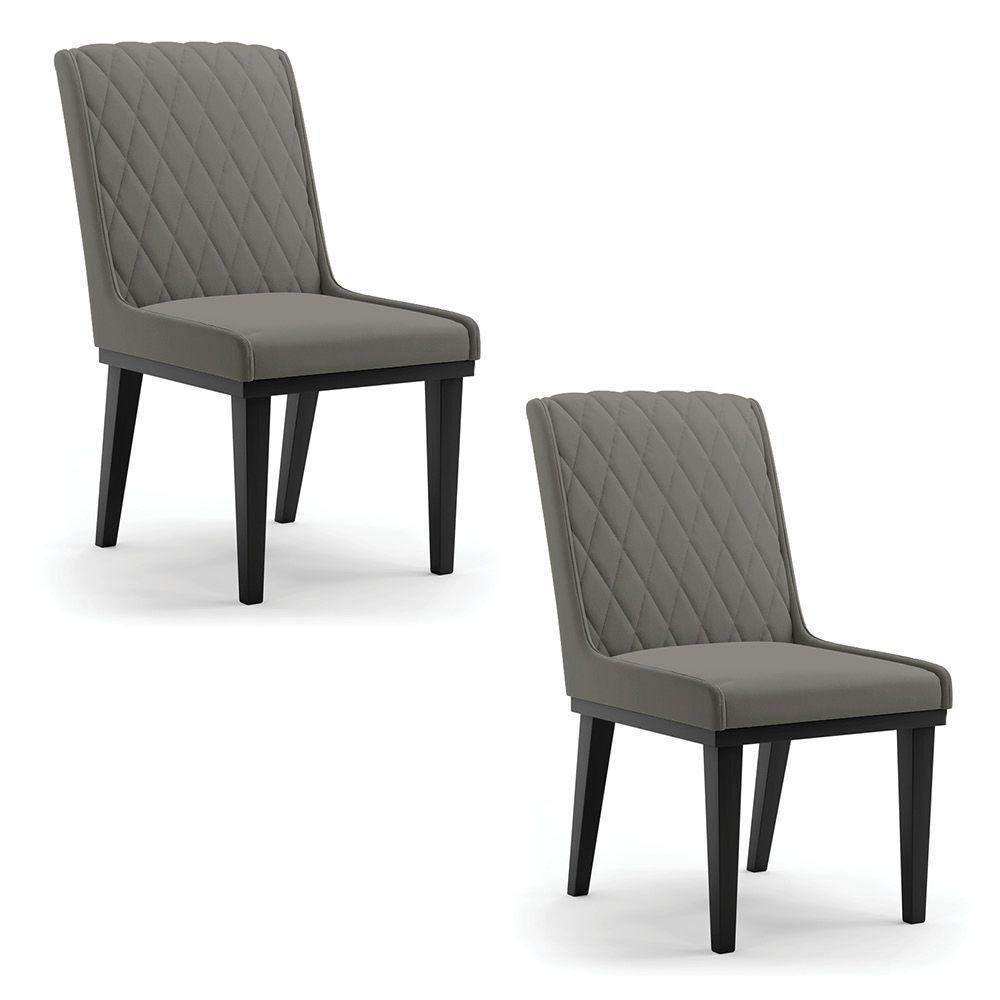 Cadeira Sala De Jantar Base Madeira Preto Kit 2 Sofia Suede Grafite D03 - D'rossi - 1