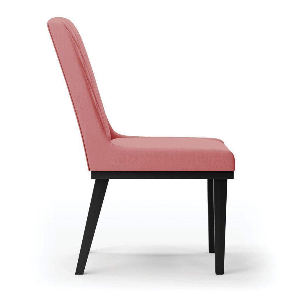 Cadeira Sala De Jantar Base Madeira Preto Kit 2 Sofia Suede D03 - D'rossi Cor Rose - 1