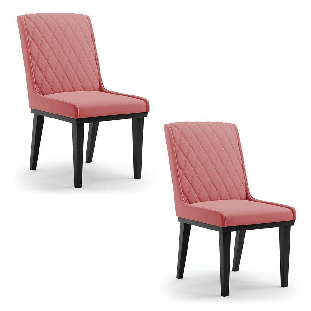 Cadeira Sala De Jantar Base Madeira Preto Kit 2 Sofia Suede D03 - D'rossi Cor Rose - 7