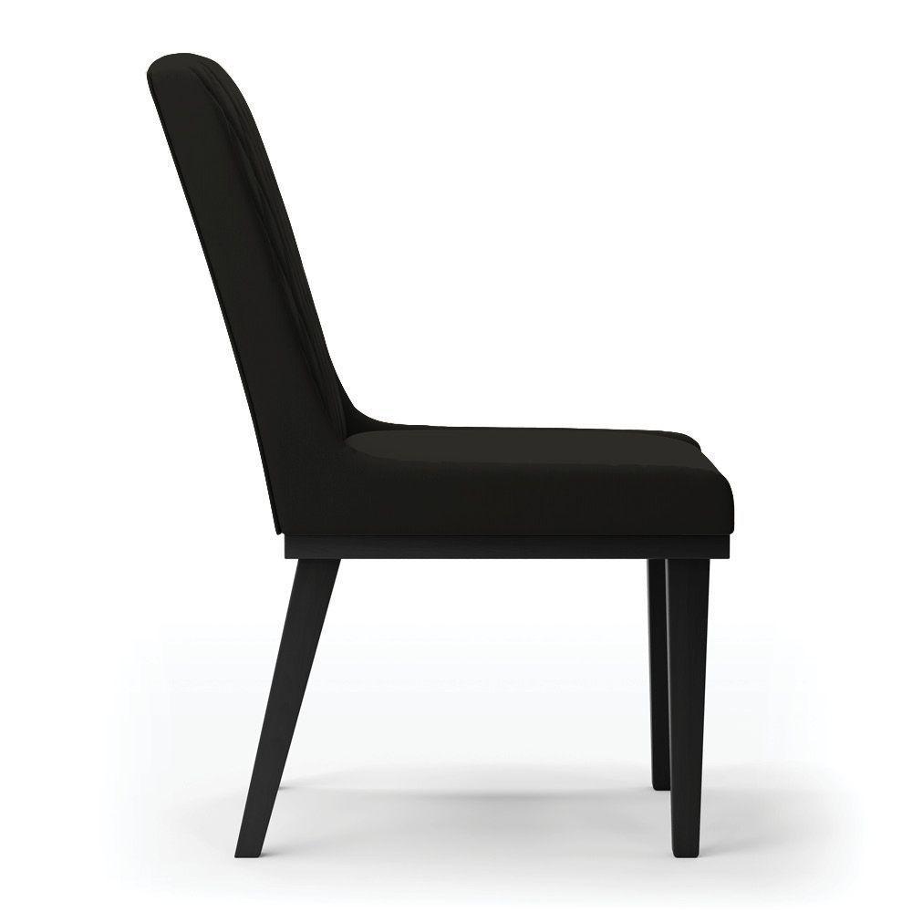 Cadeira Sala De Jantar Base Madeira Preto Kit 2 Sofia Suede D03 - D'rossi Cor Preto - 1