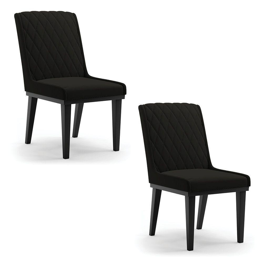 Cadeira Sala De Jantar Base Madeira Preto Kit 2 Sofia Suede D03 - D'rossi Cor Preto - 7
