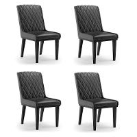 Cadeira Sala De Jantar Base Madeira Preto Kit 4 Sofia Sintético Pu Preto D03 - D'rossi - 1