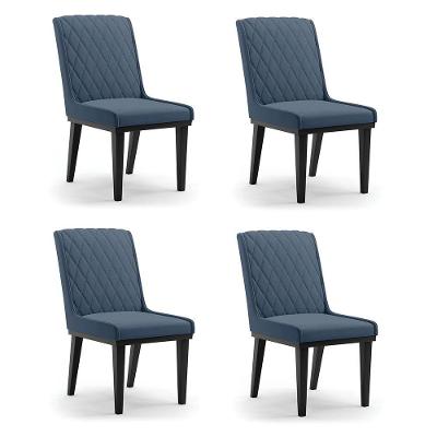 Cadeira Sala De Jantar Base Madeira Preto Kit 4 Sofia Suede Azul Marinho D03 - D'rossi