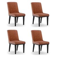 Cadeira Sala De Jantar Base Madeira Preto Kit 4 Sofia Sintético Pu Nozes D03 - D'rossi - 1