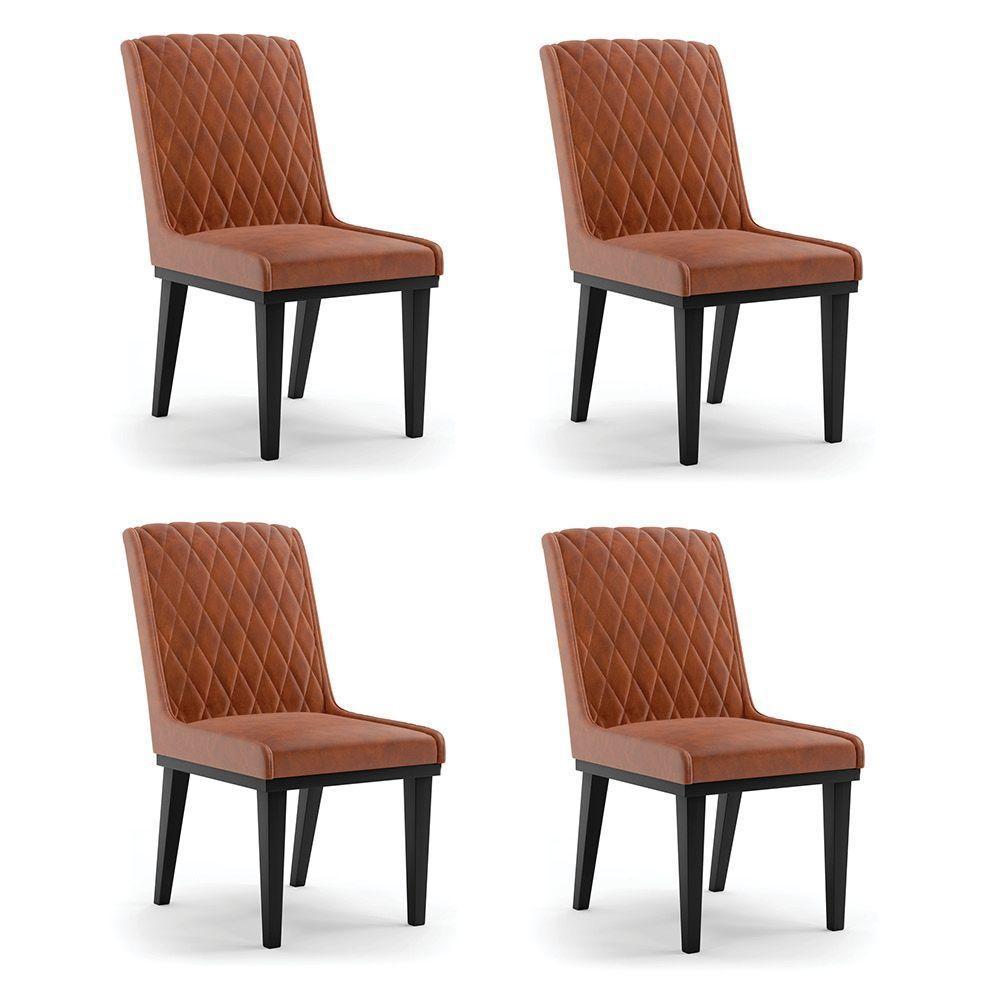 Cadeira Sala De Jantar Base Madeira Preto Kit 4 Sofia Sintético Pu D03 - D'rossi Cor Nozes - 1