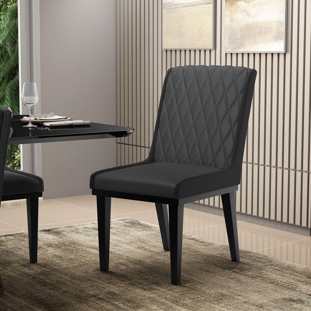 Cadeira Sala De Jantar Base Madeira Preto Kit 4 Sofia Sintético Preto D03 - D'rossi - 6