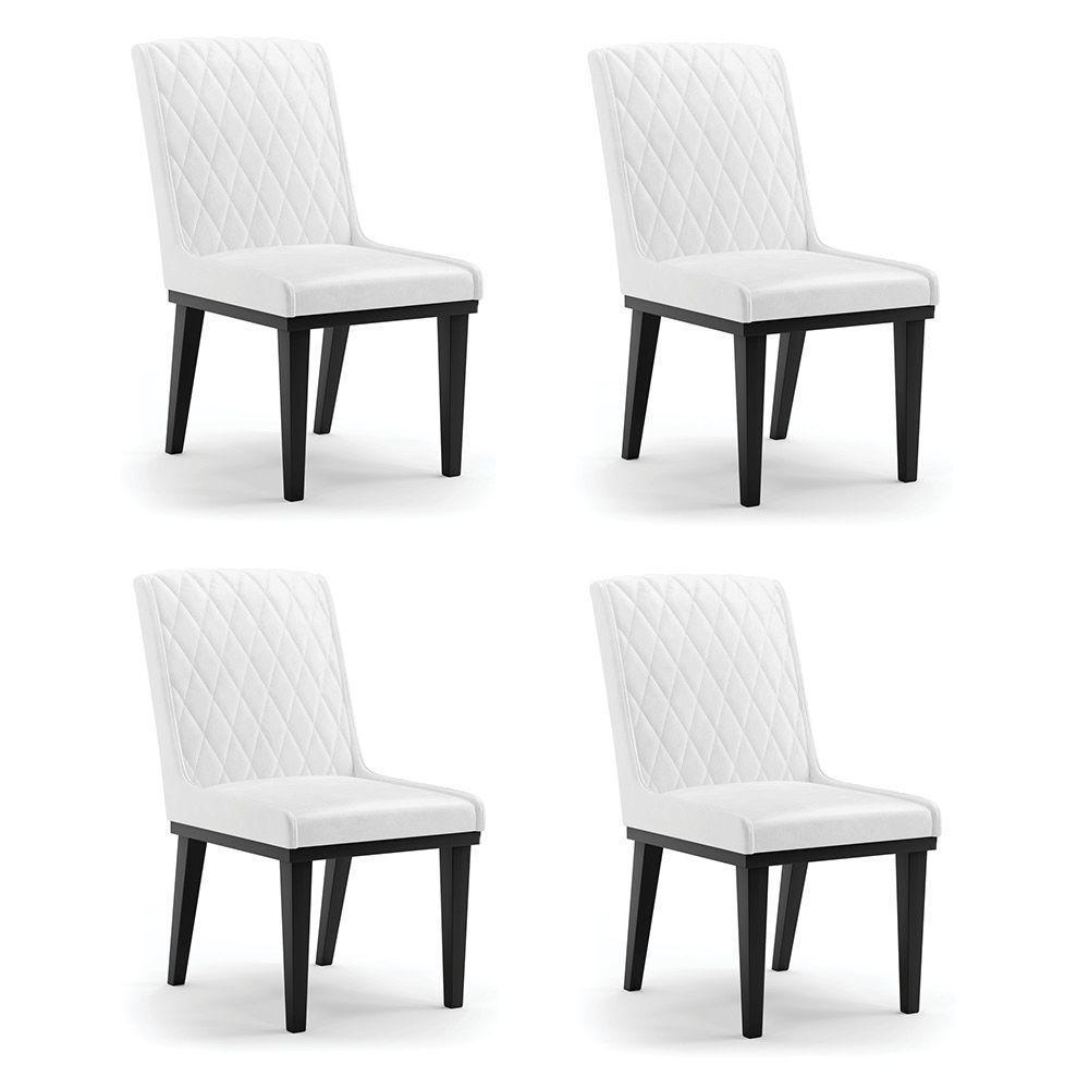 Cadeira Sala De Jantar Base Madeira Preto Kit 4 Sofia Sintético Pu D03 - D'rossi Cor Branco - 2