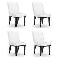 Cadeira Sala De Jantar Base Madeira Preto Kit 4 Sofia Sintético D03 - D'rossi Cor Branco - 1