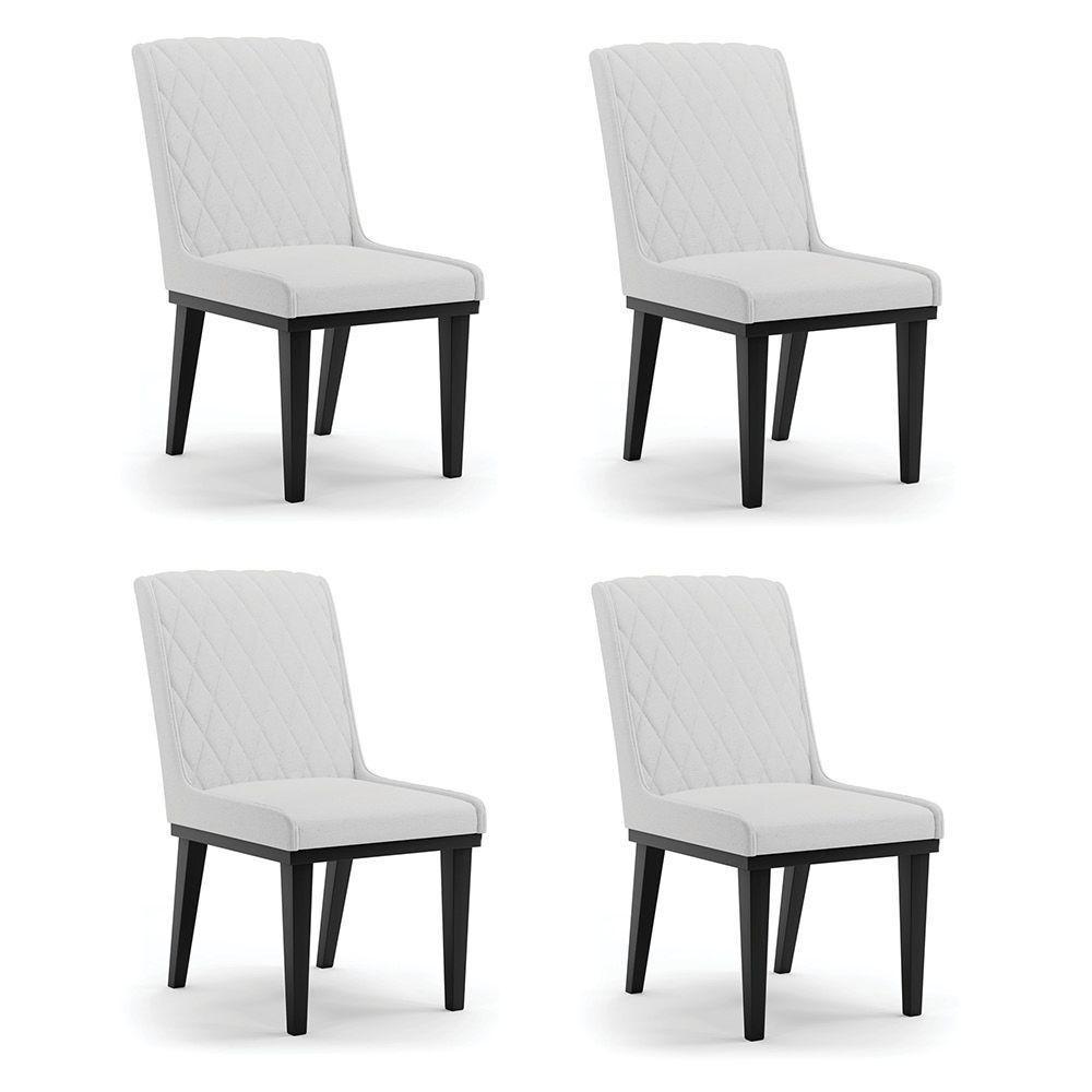 Cadeira Sala De Jantar Base Madeira Preto Kit 4 Sofia Linho D03 - D'rossi Cor Cinza - 7