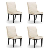 Cadeira Sala De Jantar Base Madeira Preto Kit 4 Sofia Sintético Bege D03 - D'rossi - 1